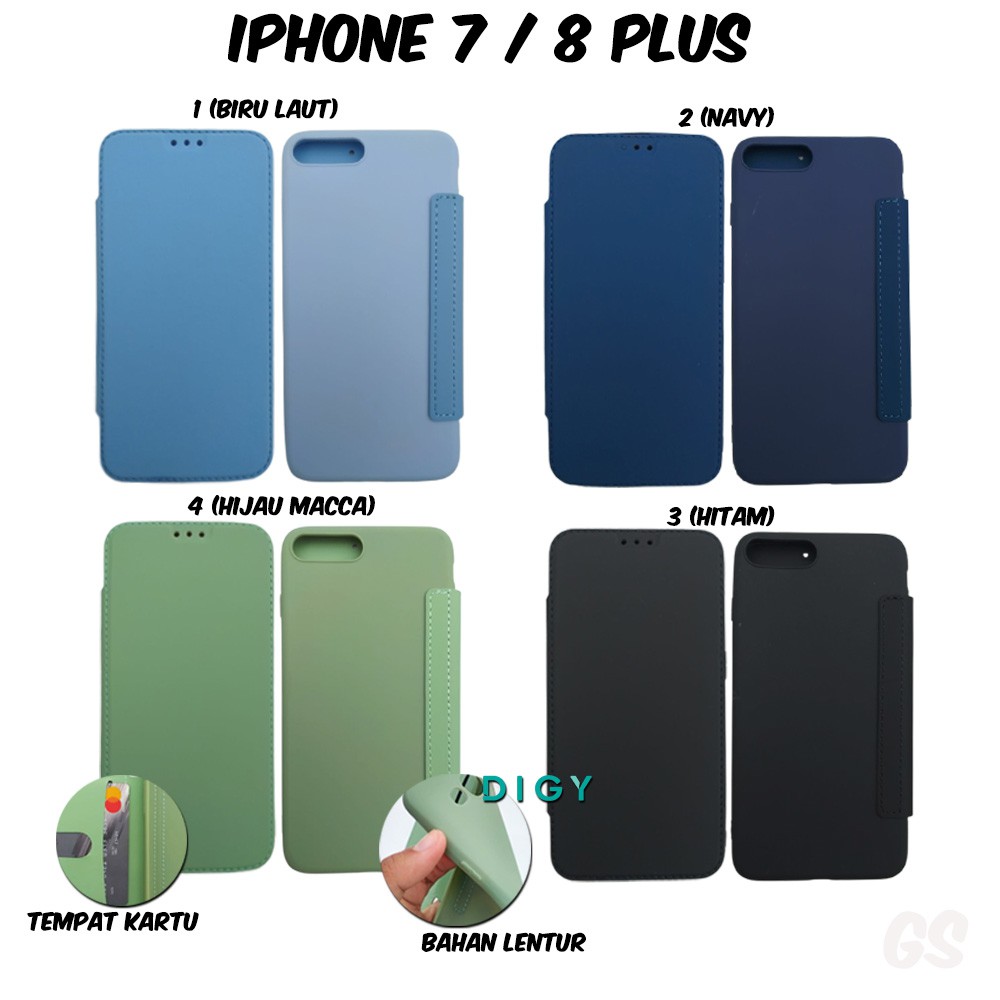 Spesial Murah import Casing Case IPHONE 7 PLUS 8 PLUS Flip Cover Candy Polos Standing Case