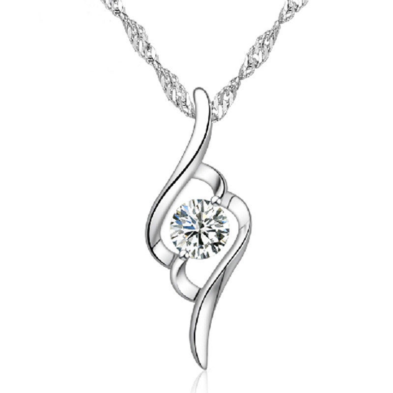 [Ready Stock]Fashion Silver Plated Elegant Simple Diamond Pendant Necklace