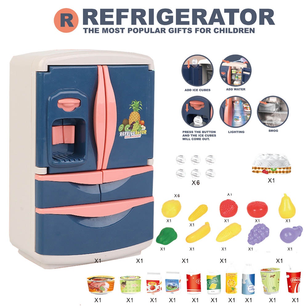 Mainan Anak Simulasi Rumah Tangga Dapur Kulkas Edukasi YH2182CE Miniatur Refrigerator Toys Icebox