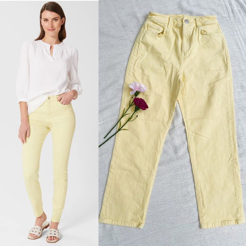 Loft denim soft yellow wide leg pants