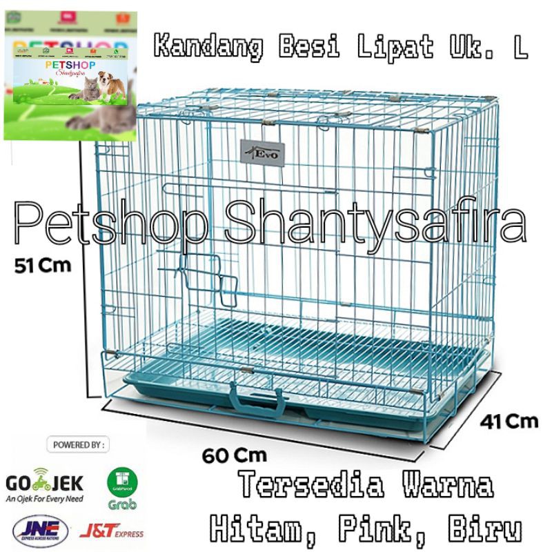 KANDANG KUCING ANJING KELINCI MARMUT KANDANG BESI LIPAT UKURAN L 60 x 41 x 51cm KHUSUS GOJEK / GRAB