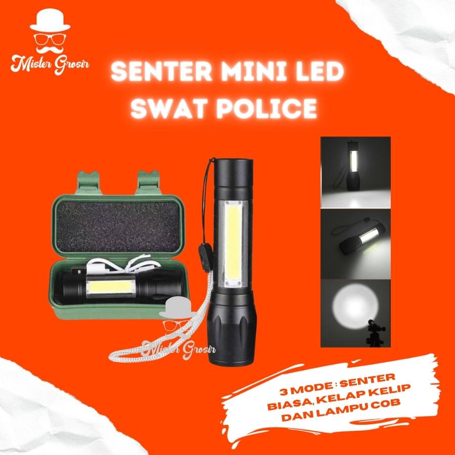 Senter Pendaki Hiking Camping Senter Mini led Swat Police Q5 XPE LED COB FREE Kabel Recharge Box