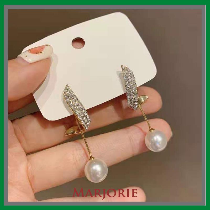 Elegan Berlian Mutiara Fashion Sederhana Temperamen Wanita Anting Rumbai Panjang-MJD