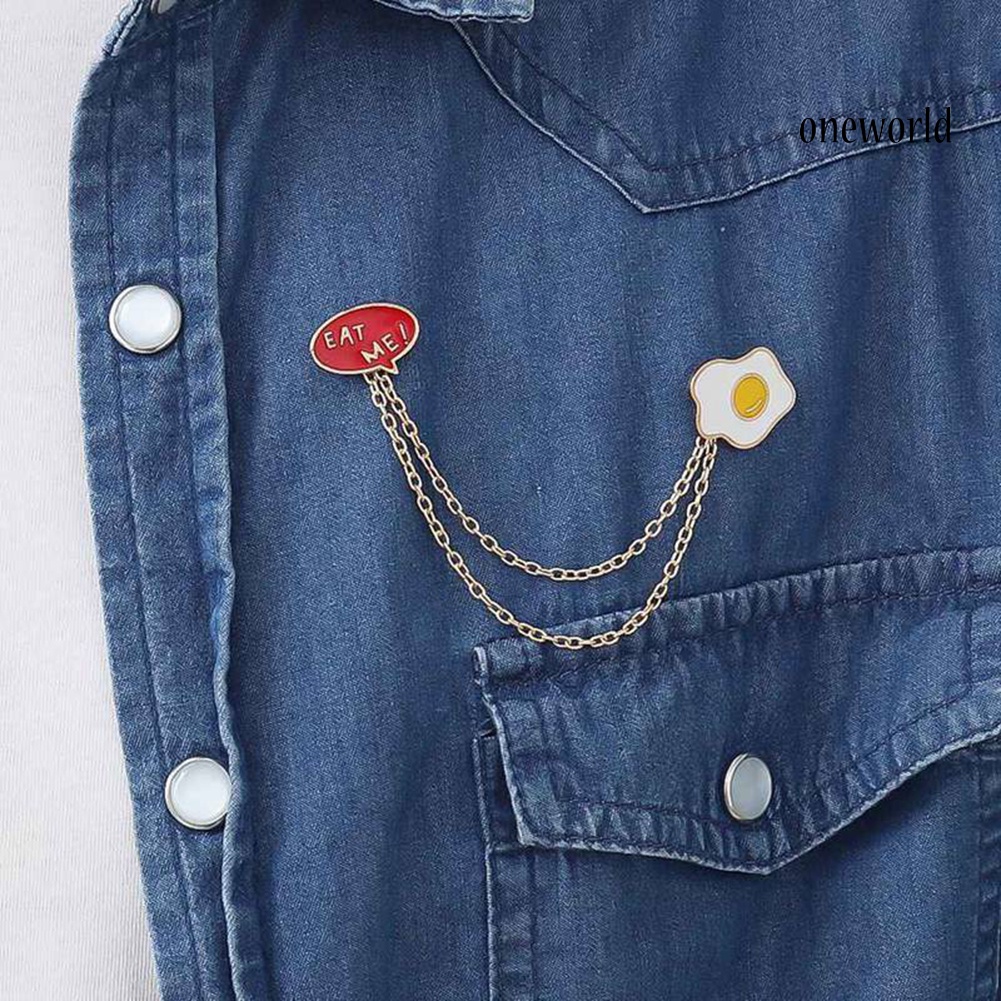 OW@ Cute Cartoon Egg Cat Planet Rabbit Chain Brooch Pin Denim Jacket Collar Badge