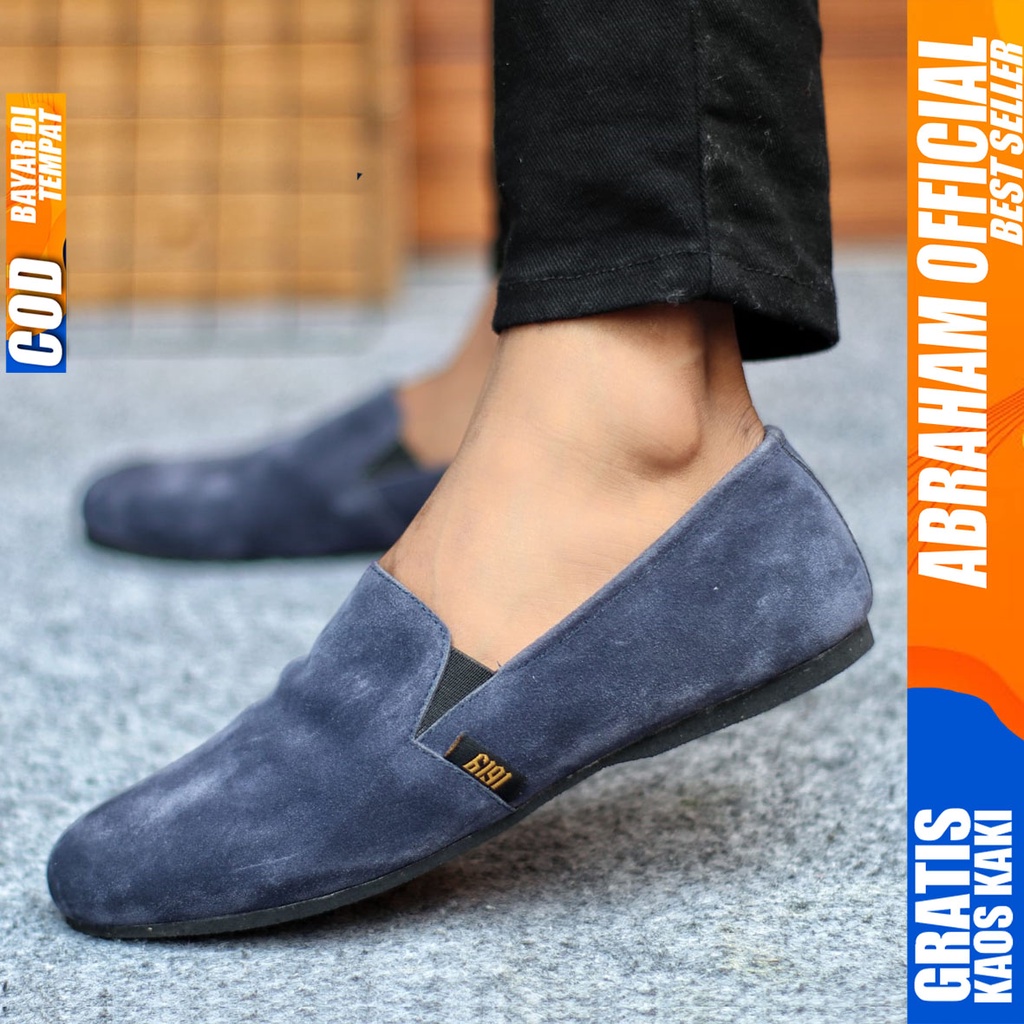 Sepatu Slip On Pria Sepatu Casual Pria Suede Kerja Kantor Kuliah Kondangan Sepatu Slop Pria Sepatu Hitam Pria CHROD ABRAHAM