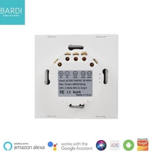 Bardi Smart WiFi Touch Wallswitch [EU 2 Gang] On Off Lampu Touch Screen