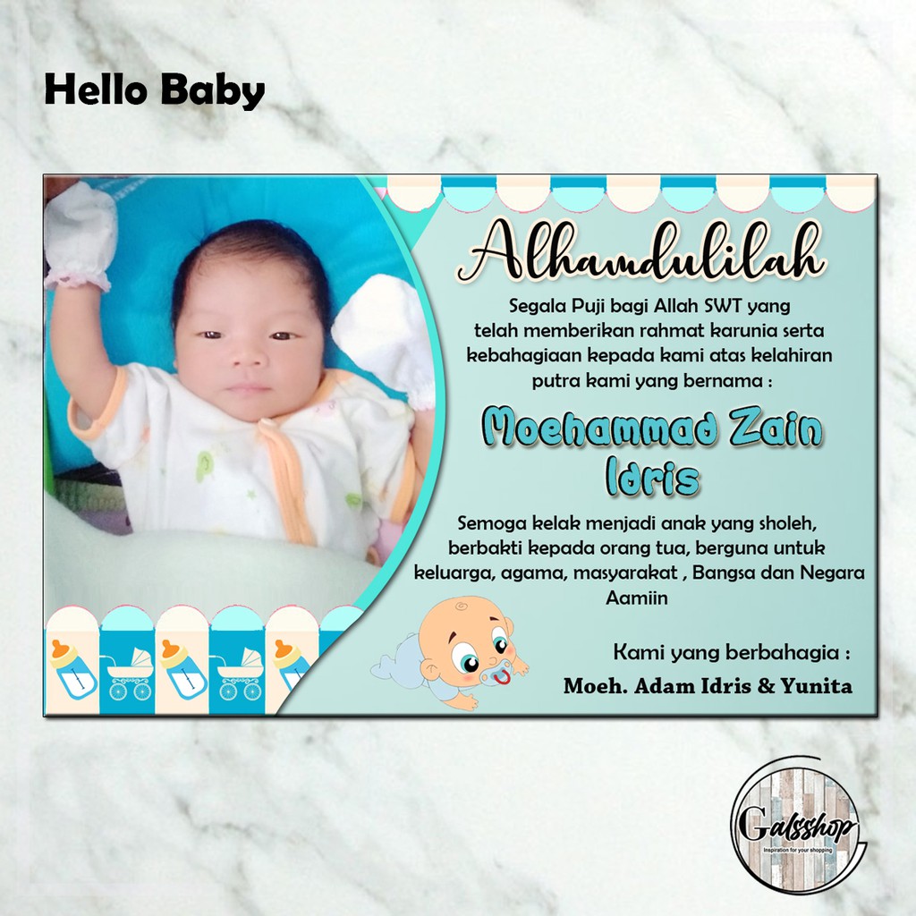 

Kartu Aqiqah / Tasyakuran Card / Stiker Aqiqah Hello Baby