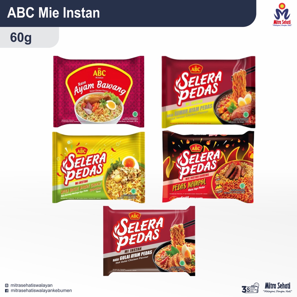 

MIE ABC SELERA PEDAS (6 VARIAN RASA) Kuah dan Goreng, ABC Selera Pedas Cup [ Mitra Sehati Swalayan ]