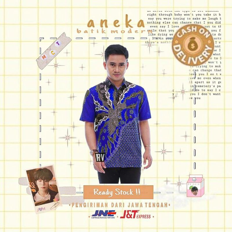 KEMEJA HEM ATASAN BAJU BATIK PRIA LENGAN PENDEK KERJA KANTOR KONDANGAN WARNA BIRU NAVY COKLAT PUTIH