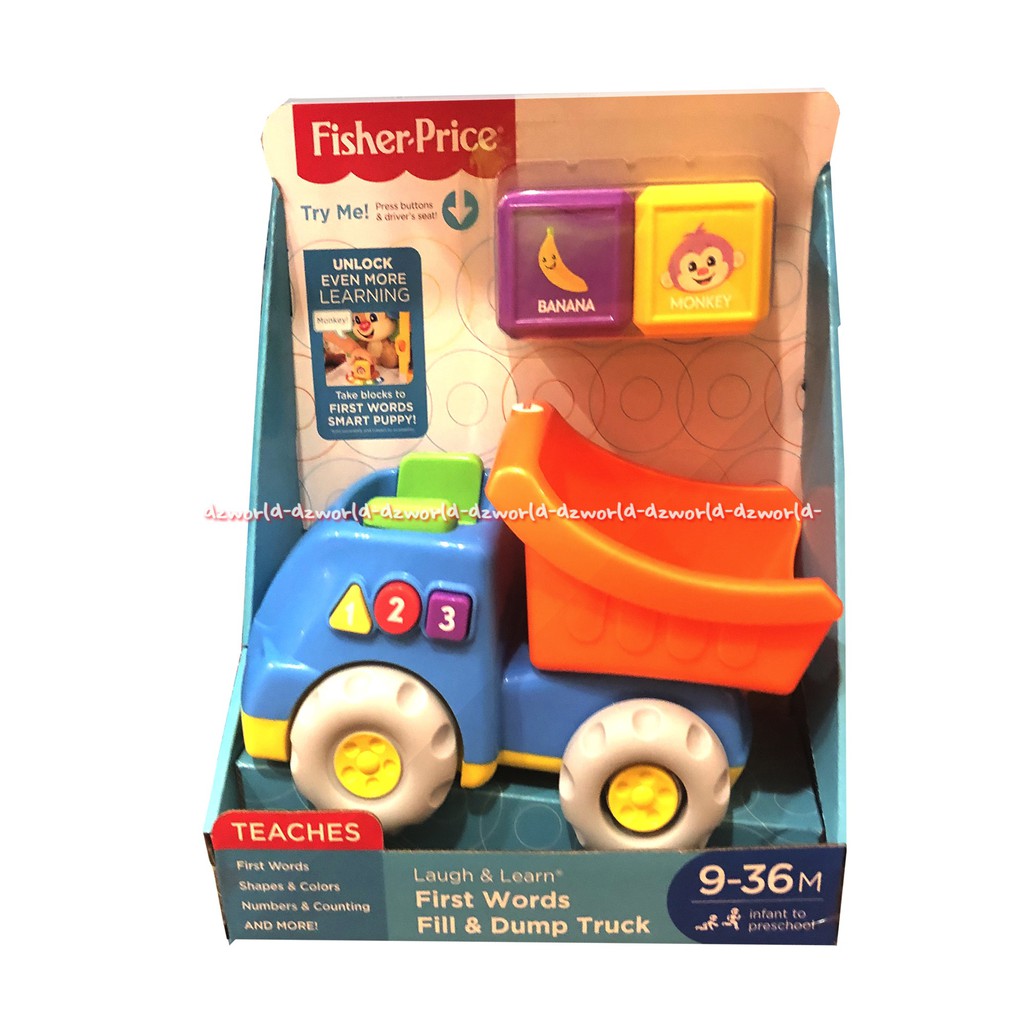 Fisher Price Teaches Laugh &amp; Learn First Worlds Fill &amp; Dump Truck Mainan Belajar Kata Untuk Bayi