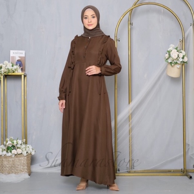 Shamarastore Gamis Shakila Syakila Polos Rempel Dada Tali Sampimg