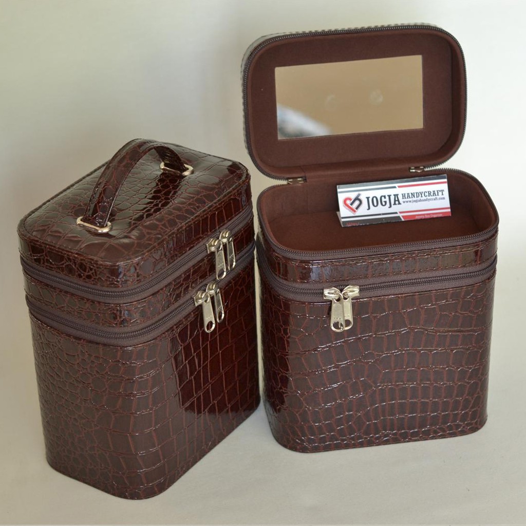 Glossy Brown Croco Tas Kosmetik Tempat Makeup Beauty Case Box Make Up Case