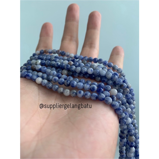 bahan craft gelang kalung sodalite 4mm renceng akik alam natural biru