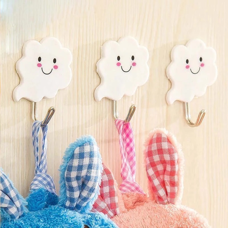 3Pcs/set Home Creative Cartoon Smiling Cloud Shape Self Adhesive Wall Hanging Storage Hooks