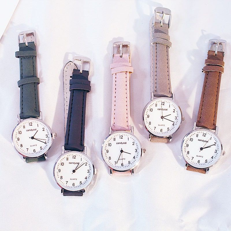 ✅ COD KUMA Jam Tangan Casual Gaya Retro Korea CandyCat Untuk Wanita Strap PU / Jam Tangan Wanita Casual