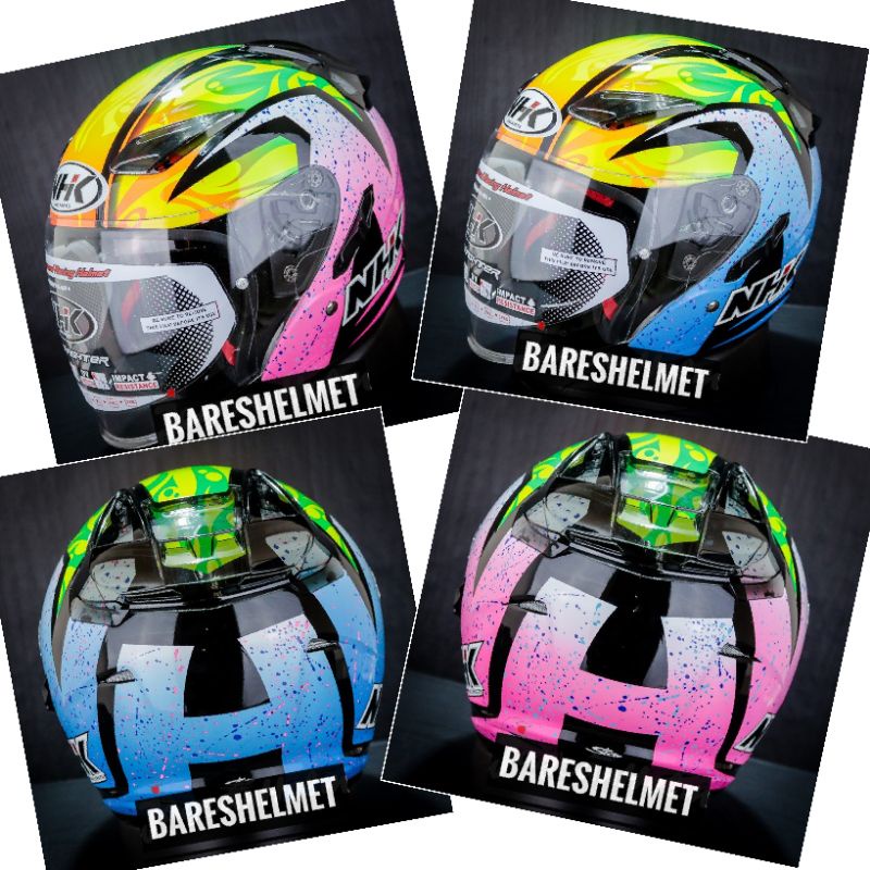Helm motor half face original nhk r1 karel winter blue black pink double visor sni