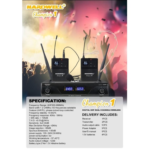 Mic wireless Hardwell champion 1 clip on haedset bando mic hardwell original