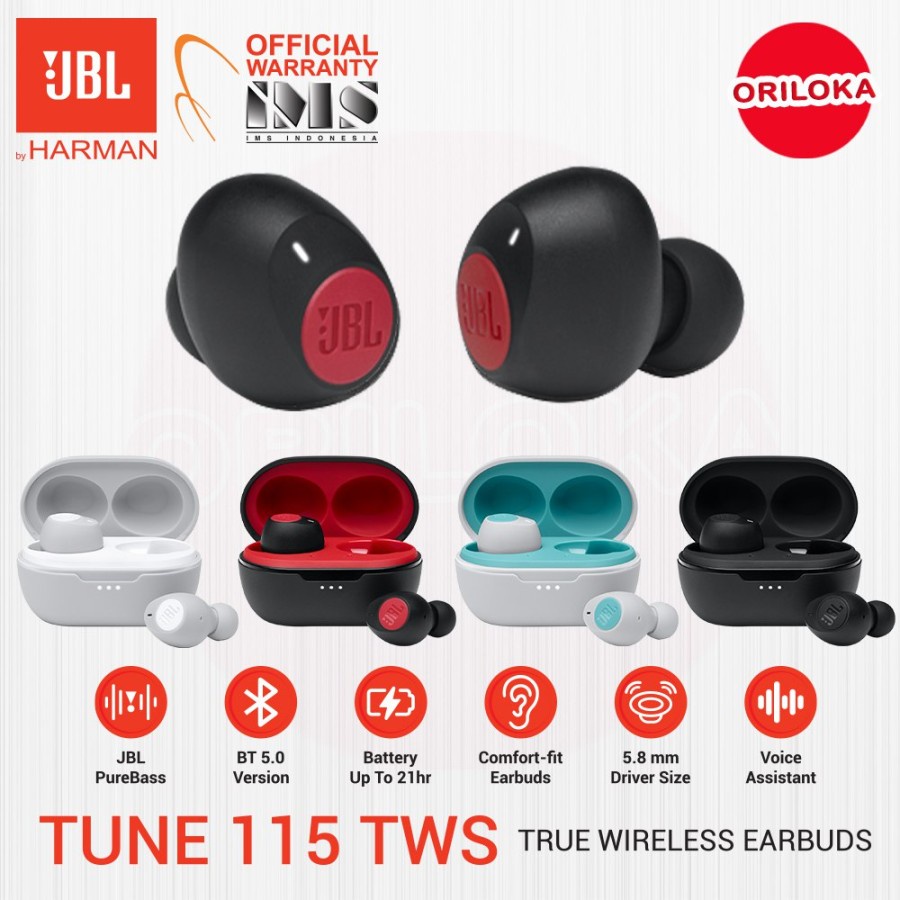 JBL Tune 115 TWS Bluetooth Earbuds Earphone In-Ear - Garansi Resmi IMS