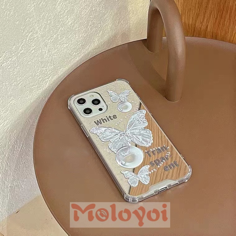 Soft Case TPU Desain Kupu-Kupu Putih Aksen Cermin Kristal Untuk IPhone 7Plus 11 12 13 Pro Max XR 8Plus X XS Max 7 8 SE 2020