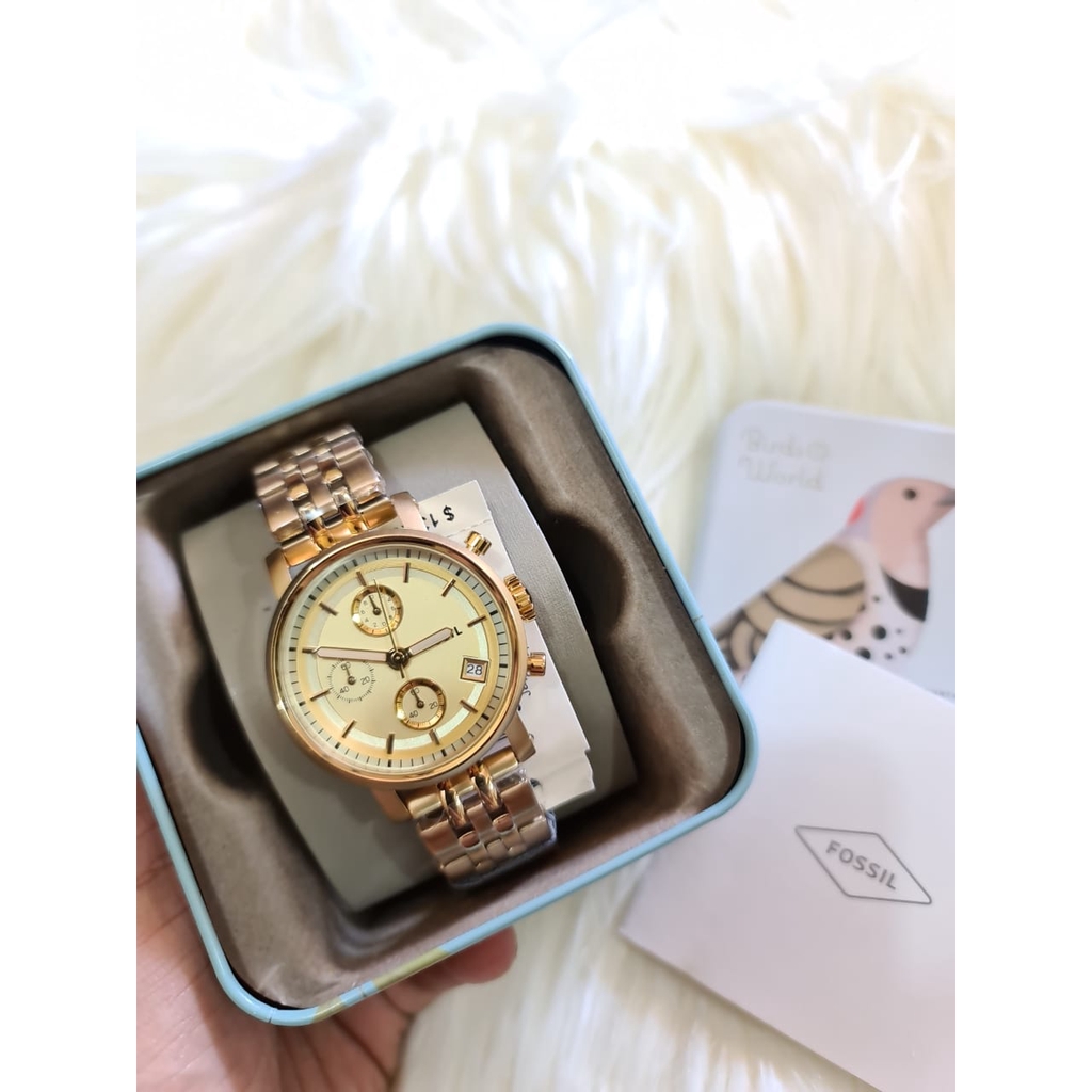 Fossil ES2197 Boyfriend Chronograph Gold Tone ORIGINAL StainlessStell incl Box&Manual Book.jpg