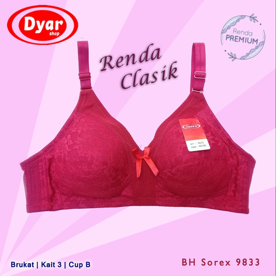 Bra Sorex 9833 Bh Jumbo busa tipis tanpa kawat kait 3 Cup B