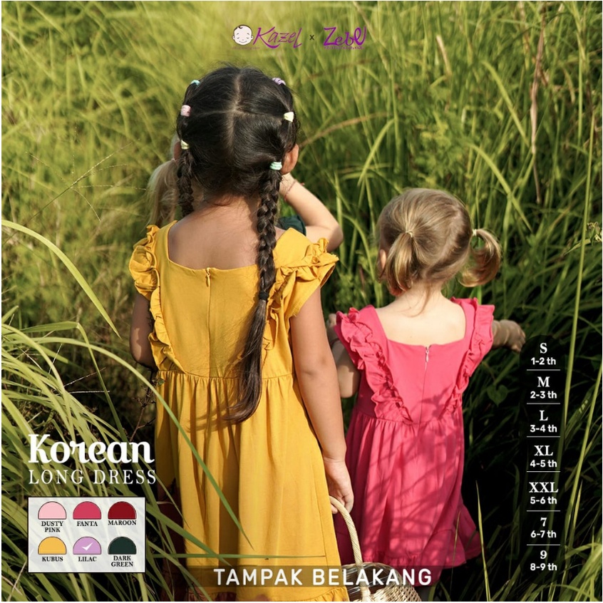 ZEBE KAZEL Korean Long Dress Korea Anak Perempuan 1-9 Thn/ Dress anak Perempuan Kekinian P100 CBKS