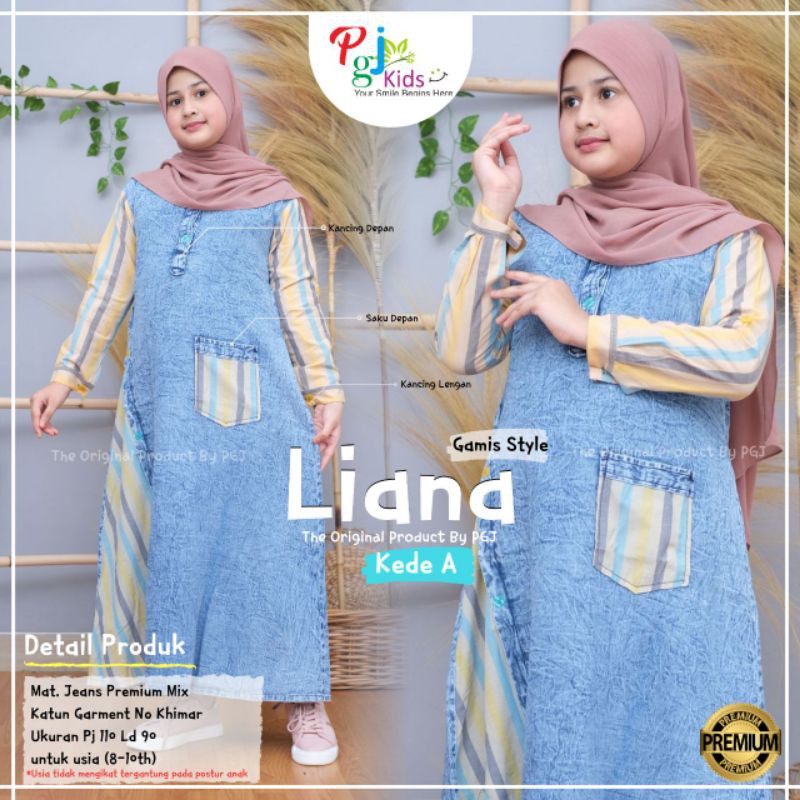 LIANA DRESS ANAK MUSLIMAH JEANS BY PGJ KIDS BTC