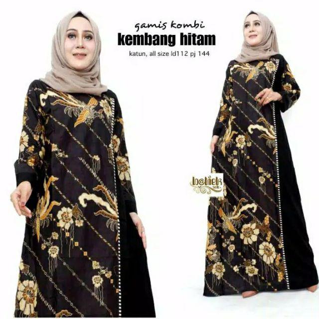 Gamis Batik Kombi Kembang Hitam Jumbo Size Big Besar Ld 112 Cm Xxxl Seragam Pesta Cantik Syari Modis