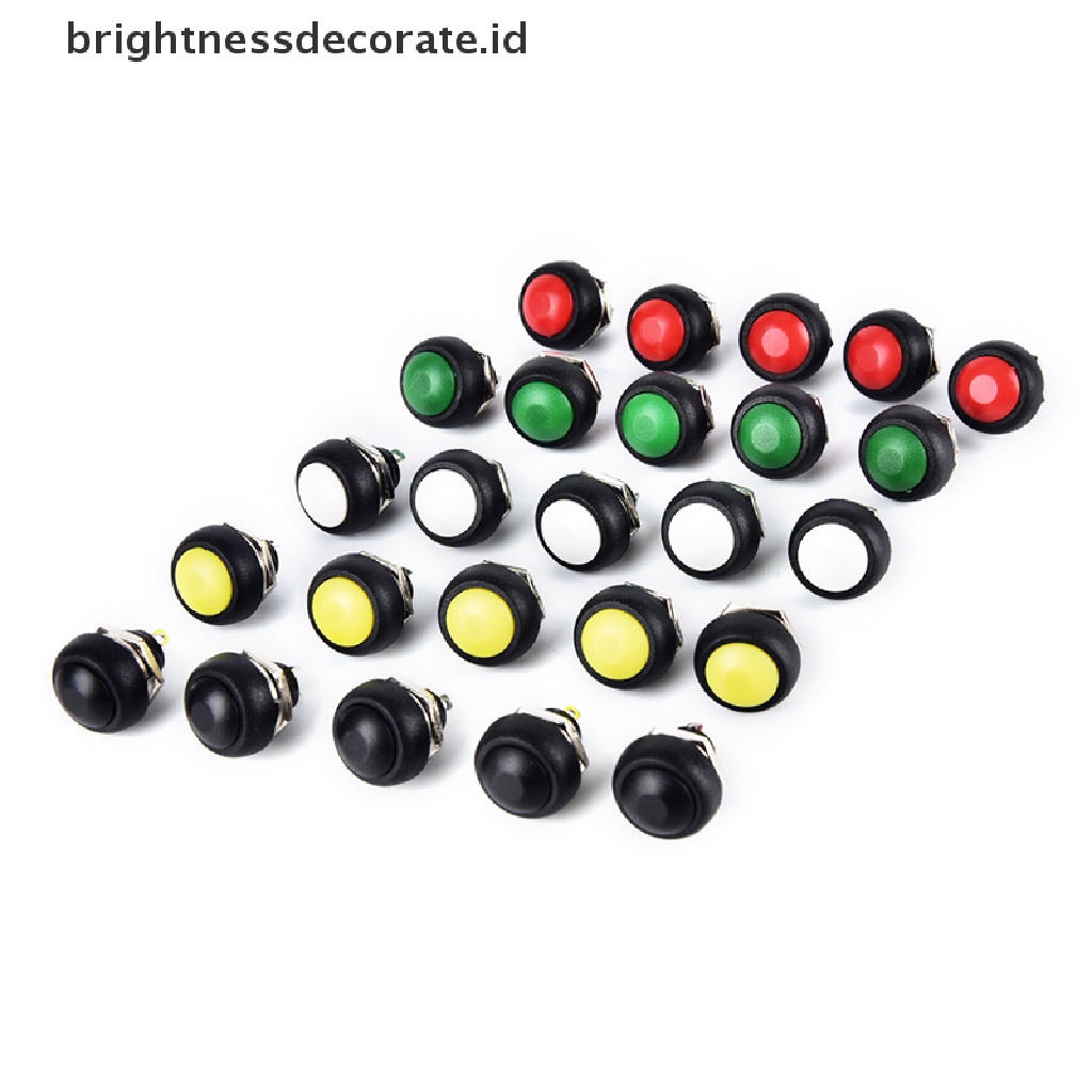 5pcs Tombol Tekan Momentary Anti Air Warna Hitam Merah Hijau Kuning Putih