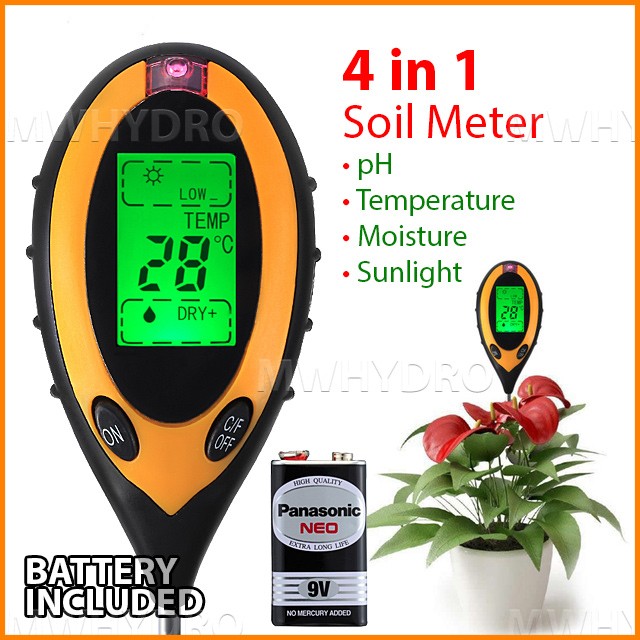 pH Meter Tanah Digital / 4 in 1 Soil Analyzer (pH, Moisture, Light