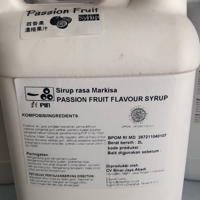 

Syrup passion fruit 2 L itpin sirup markisa marquisa