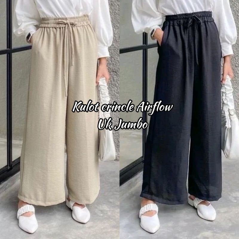 Kulot Crincle Airflow Premium Jumbo Tali Serut  Celana Panjang Wanita Highwaist Cullote Pants Crinkle Modis Terbaru Kekinian 2023