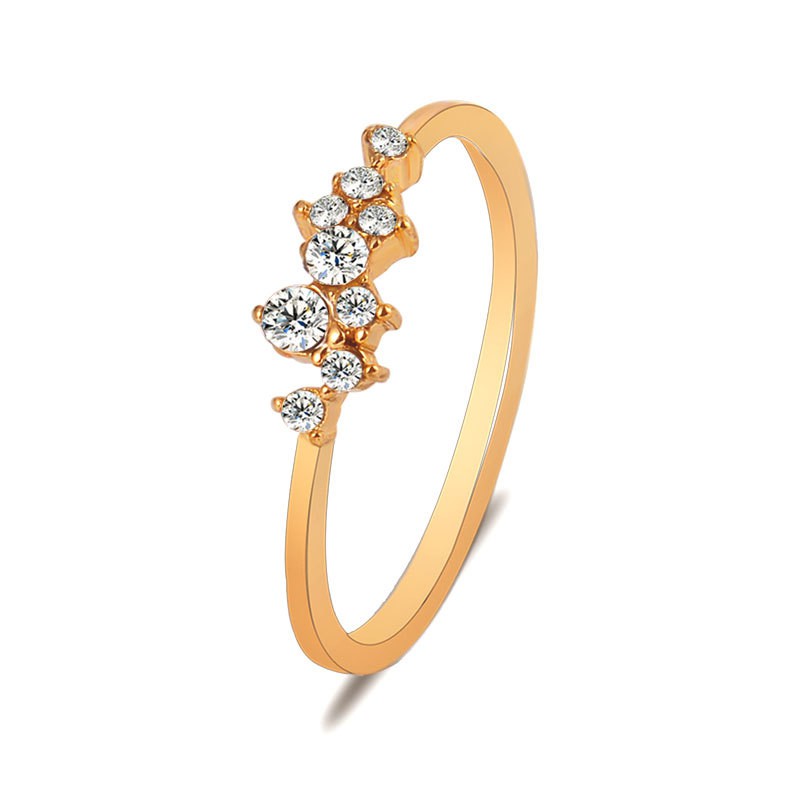 Cincin Simple Sterling Silver Hias Kristal Zircon 3 Lapis Emas Untuk Wanita-Log-56 Gold