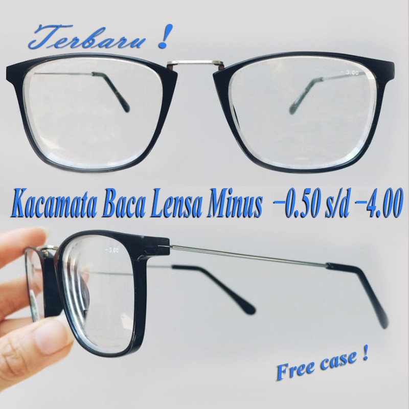 Kacamata Baca Lensa Minus (-) dari -0.50 s/d -4.00 Kacamata Pria Wanita Free Case Kacamata Minus