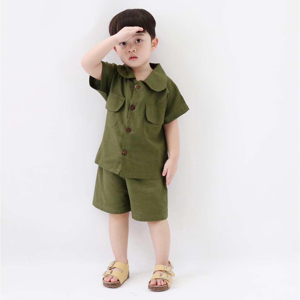 Yobebee Safari Set Setelan Pendek Linen Anak Usia 2 3 4 6 8 Tahun Baju One Set Kids Motif Basic Polos Oneset Model Baju Casual Santai Bermain Liburan Anak Laki Laki Perempuan Cewek Cowok