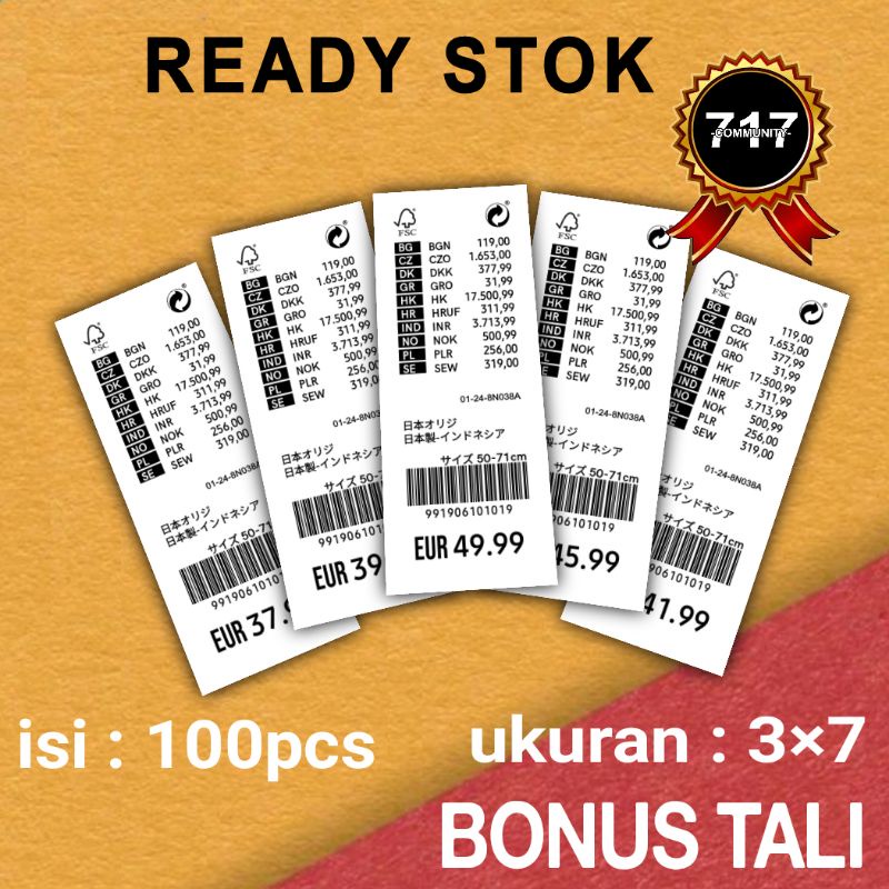 

hang tag label baju bonus tali 3×7 hangstag dollar $ nametak gantung baju
