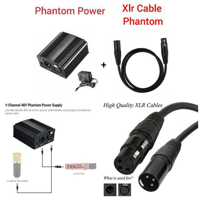 Phantom Power 48V + Xlr Cable + Adaptor input 220V 50Hz For Microphone