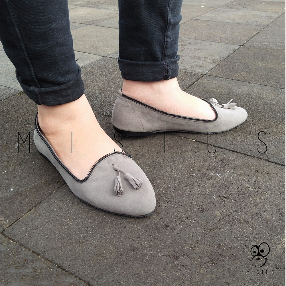 Misius - sepatu balet sepatu wanita TASSEL Flatshoes sepatu main - Abu