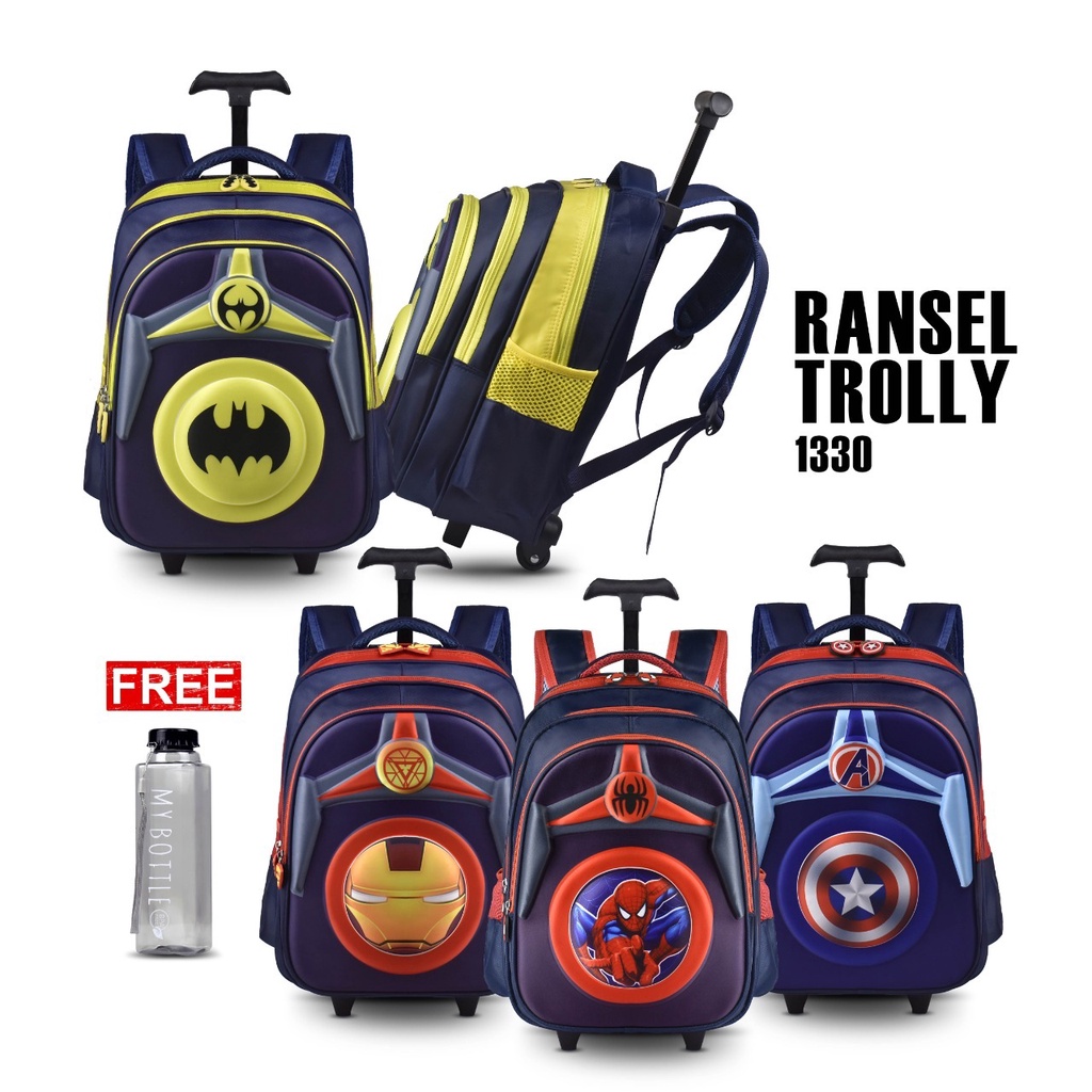 (RF) Tas Trolly 1330 Tas Sekolah Anak Cowok Sekolah Tas Roda (Batman,Captain America,Iron Man,Spiderman)