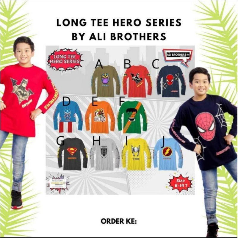 Kaos superhero by ali brothers / long tee hero series / kaos lengan panjang super hero/ long sleeve super hero by ali brothers size junior 6-14 T