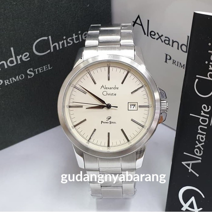 JAM TANGAN PRIA - LAKI - COWOK ALEXANDRE CHRISTIE AC 1008 SILVER WHITE PUTIH ORIGINAL KEREN