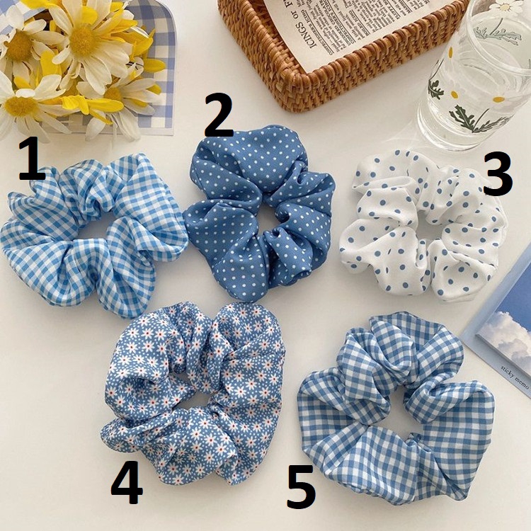 Ikat Rambut Korea Wanita Scrunchie Scrunchies Bunga Polkadot Kotak Aksesoris Gelang Karet (Kimiko)