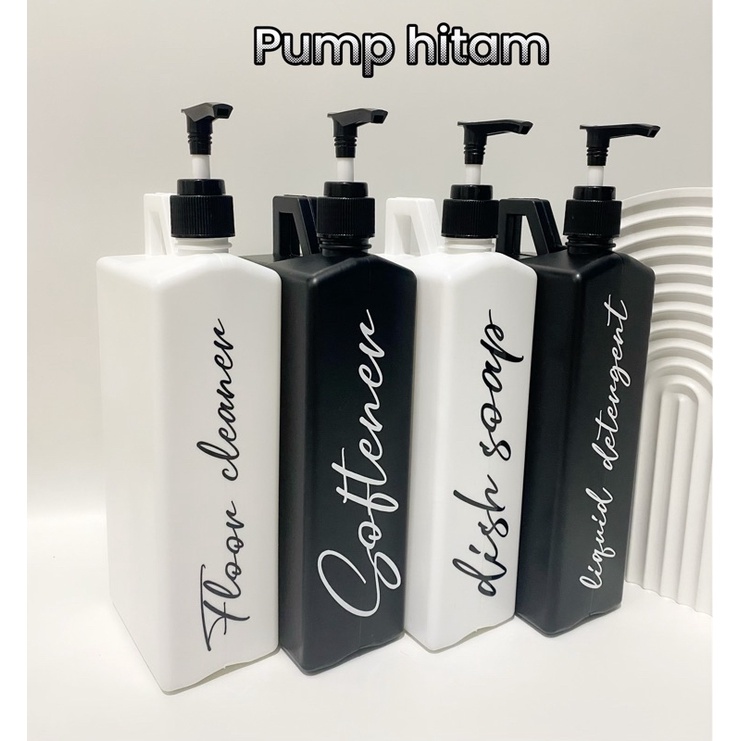 jerigen PUMP 1liter stiker HITAM PUTIH . aesthetic tempat detergent liquid refill isi ulang sabun laundry room estetik