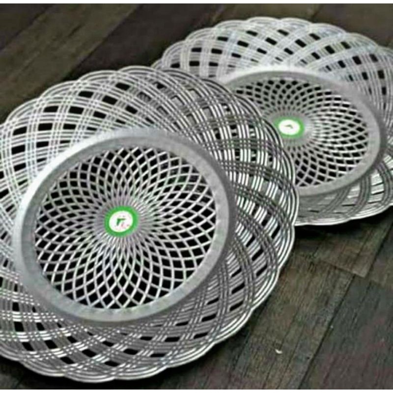 ( 1 Lusin ) Piring Rotan Plastik | Piring Rotan Makan | Piring Rotan Warna Silver