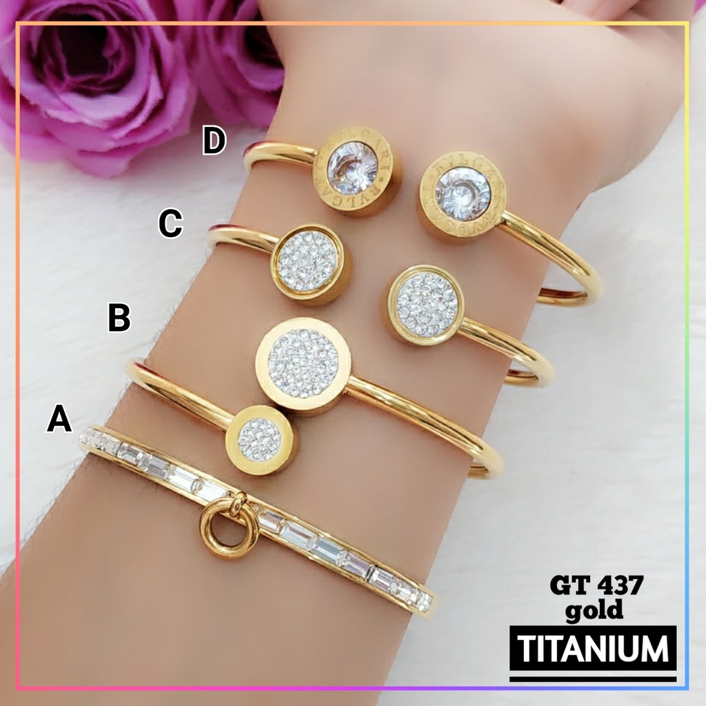 Gelang titanium/stainless steel Gelang Bangle Dewasa Spiral Simple Replika Emas Warna Gold Perhiasan Wanita Anti Karat GT 437