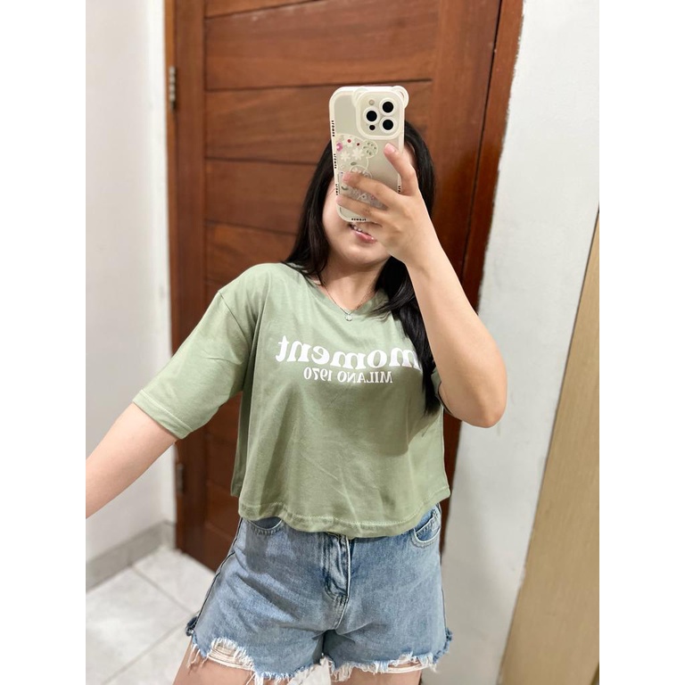 CROP MATCHA GREEN MOTIF ONECK COTTON OVERSIZE | BAJU KAOS TUMBLR CROP TEE TSHIRT KAOS KOREA FASHION WANITA