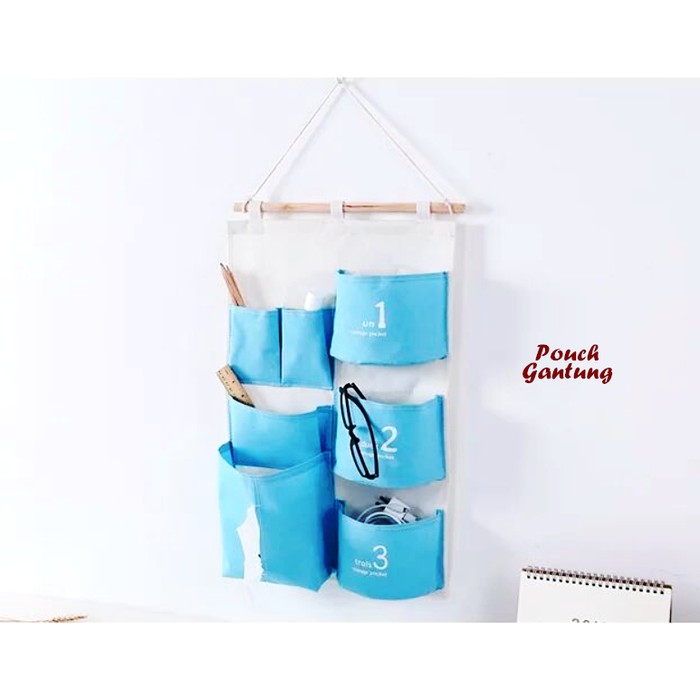 Pouch Gantung 123 ADA TEMPAT TISSUE 7 sekat dilengkapi tali kayu MB791