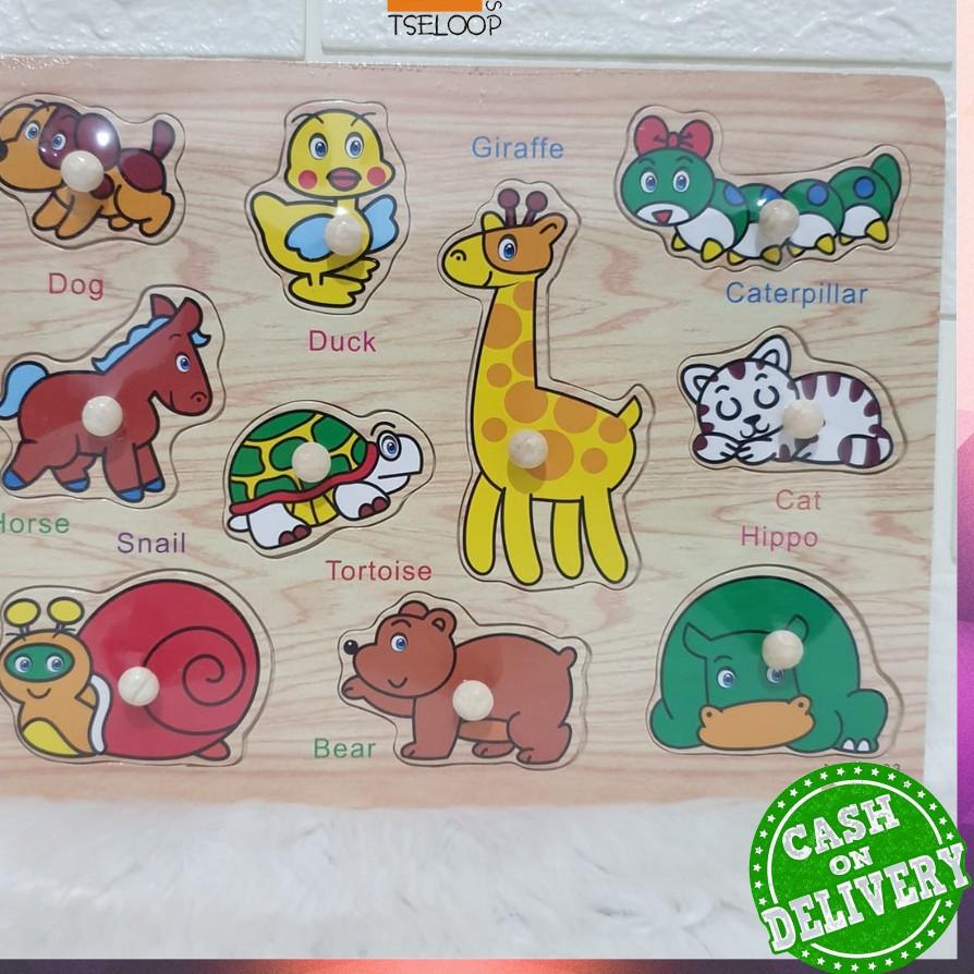 

[KODE PRODUK BZD8190] OFM-M67-68 Mainan Edukasi Anak Puzzle Kayu Knob Background Bergambar | Wooden Toys Mainan Balok Kayu
