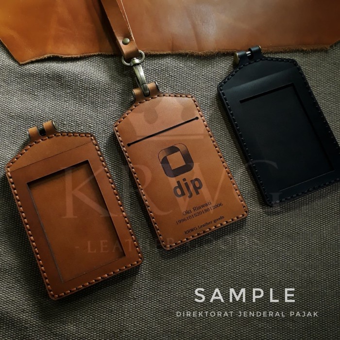 

READY Id Card Holder Name Tag Id Badge Kulit Custom - Cokelat Muda BERKUALITAS