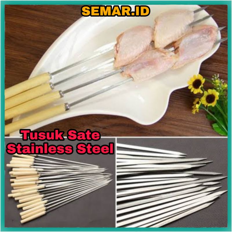 Alat Tusuk Sate Dengan Gagang Barbeque Stainless Steel Reusable Cooking Tools 1 PCS